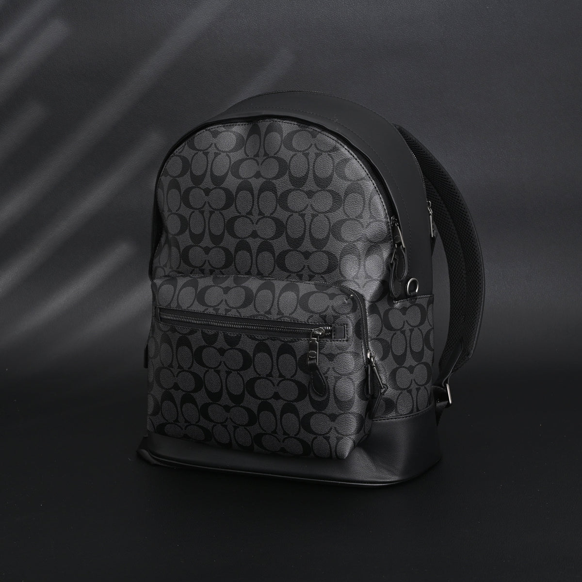 Coach West Backpack – Signature Canvas in Black/Grey - Black/Grey Monogram Pattern — view 6