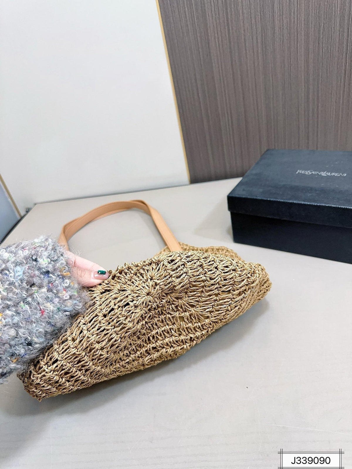YSL Saint Laurent Vacation Casual Raffia Woven Tote Bag — view 8