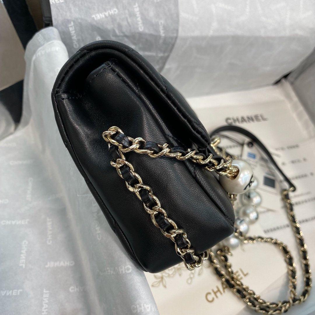 Chanel Pearl Logo Strap Flap Bag Black — view 3