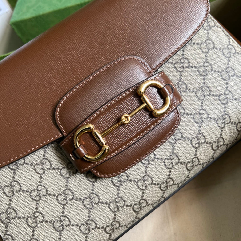 Gucci Horsebit 1955 Medium Ophidia and Brown Leather Handbag — view 5