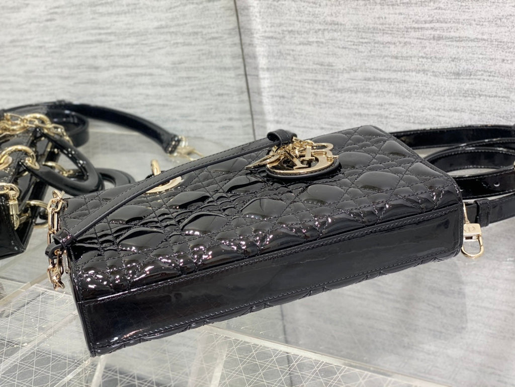 Dior Lady D-Joy Medium Patent Black Leather Bag — view 3