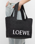 Loewe Logo Raffia Tote Bag - Black — view 7