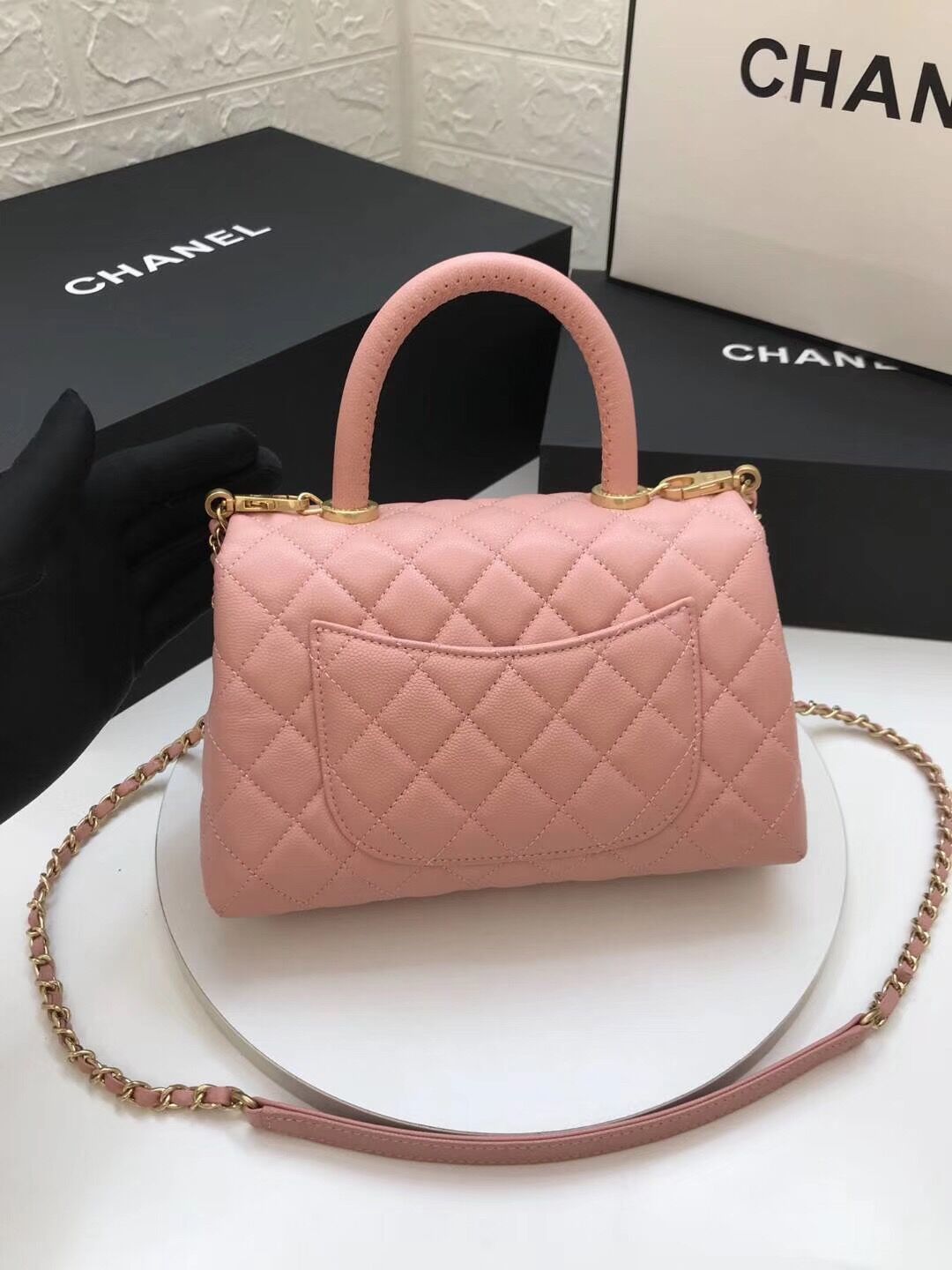 Chanel Coco Handle Gold Caviar Pink 24 cm Handbag — view 3
