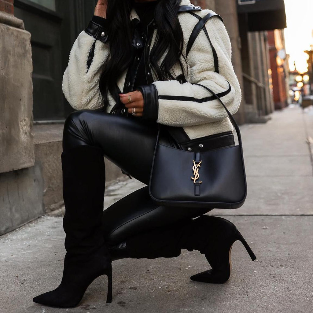 Saint Laurent Mini Le 5 a 7 Leather Hobo Bag - Black — view 3