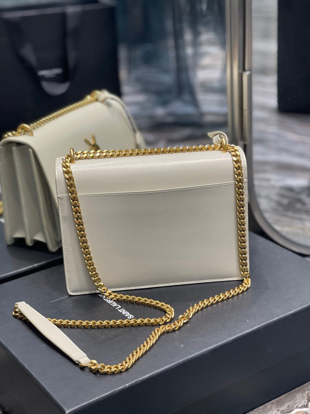 YSL Medium Sunset Bag 22 White Lambskin Gold Tone — view 5