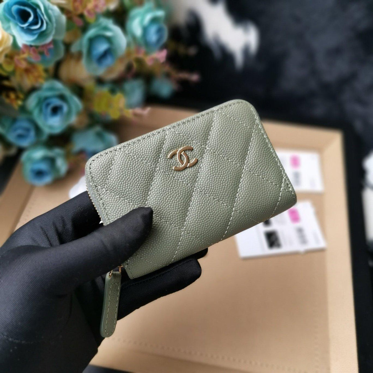 Chanel Quilted Caviar Leather Wallet with CC Logo and Zip Closure — view 3