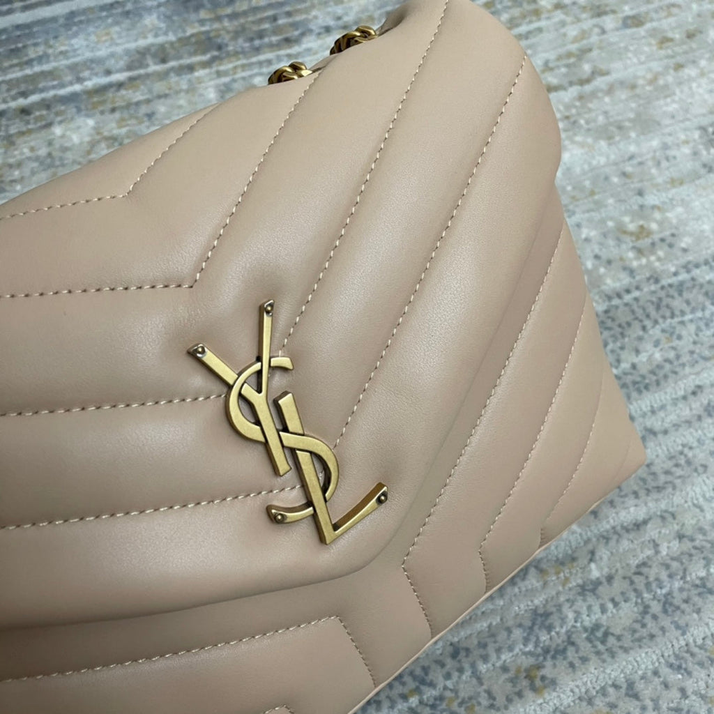 YSL Small Loulou 23 Beige Leather Gold Shoulder Bag — view 5