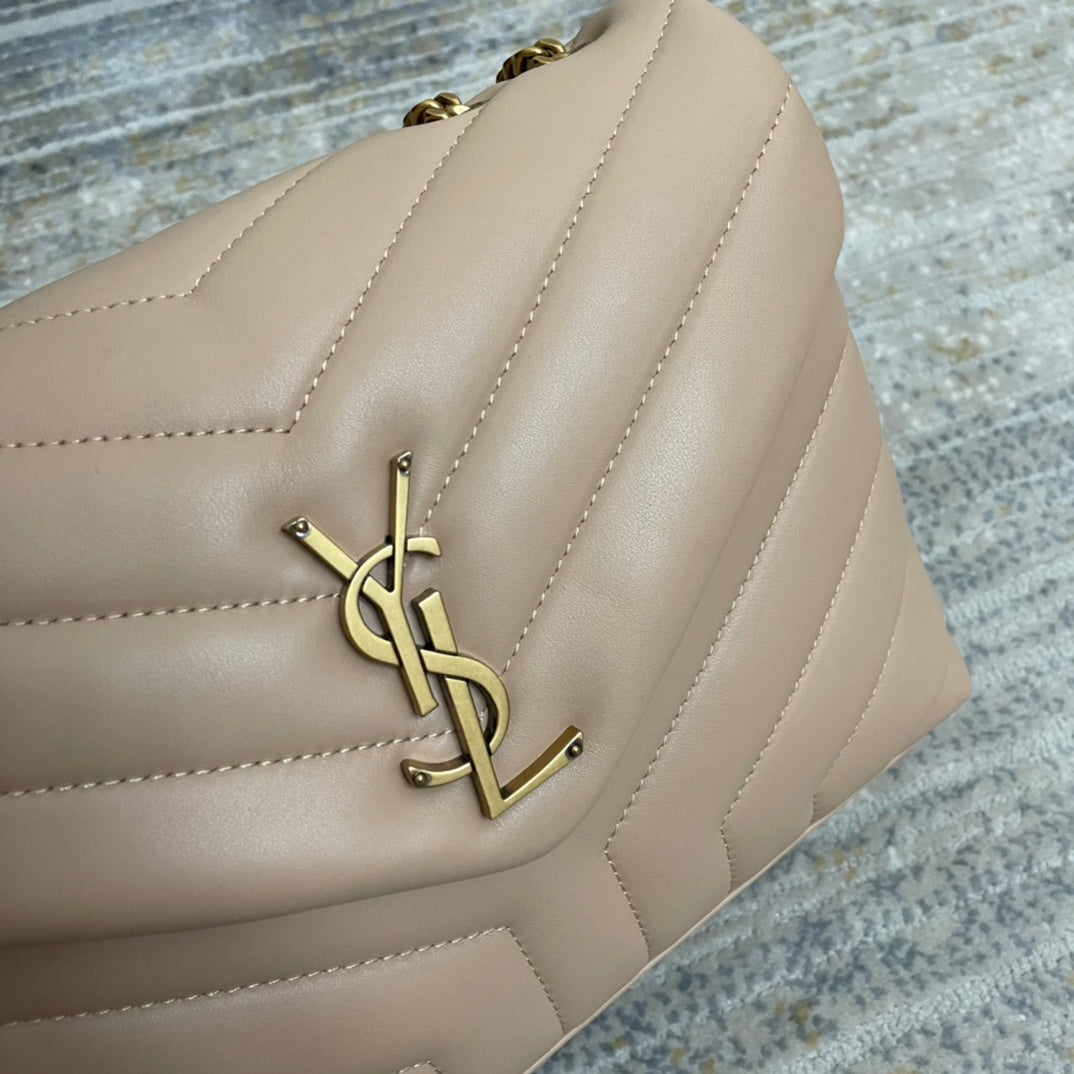 YSL Small Loulou 23 Beige Leather Gold Shoulder Bag — view 5