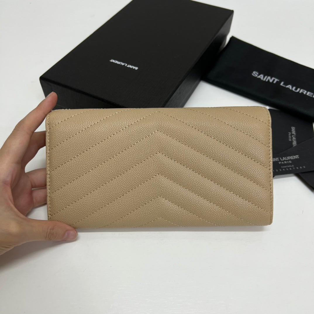 YSL Long Wallet Beige Leather Gold Tone 10772 19cm — view 2