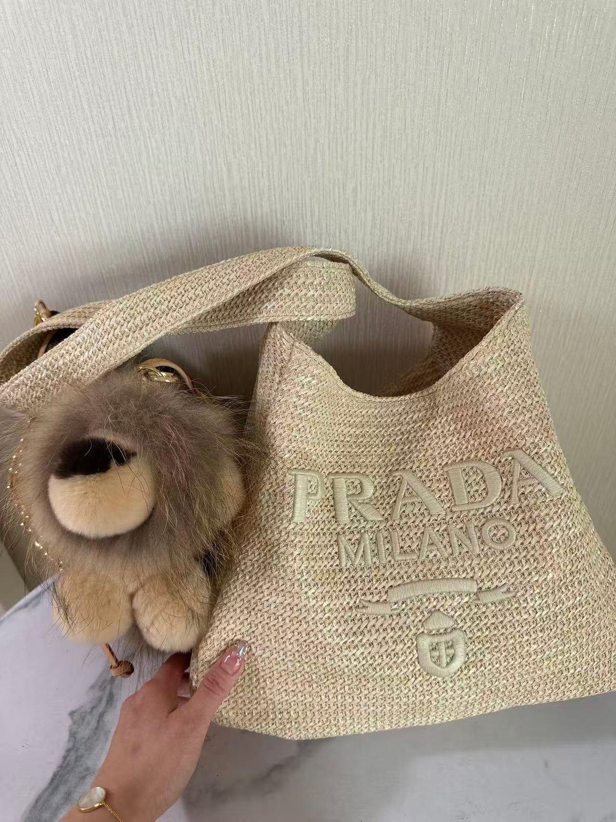 Prada Raffia Round Tote - Beige — view 2