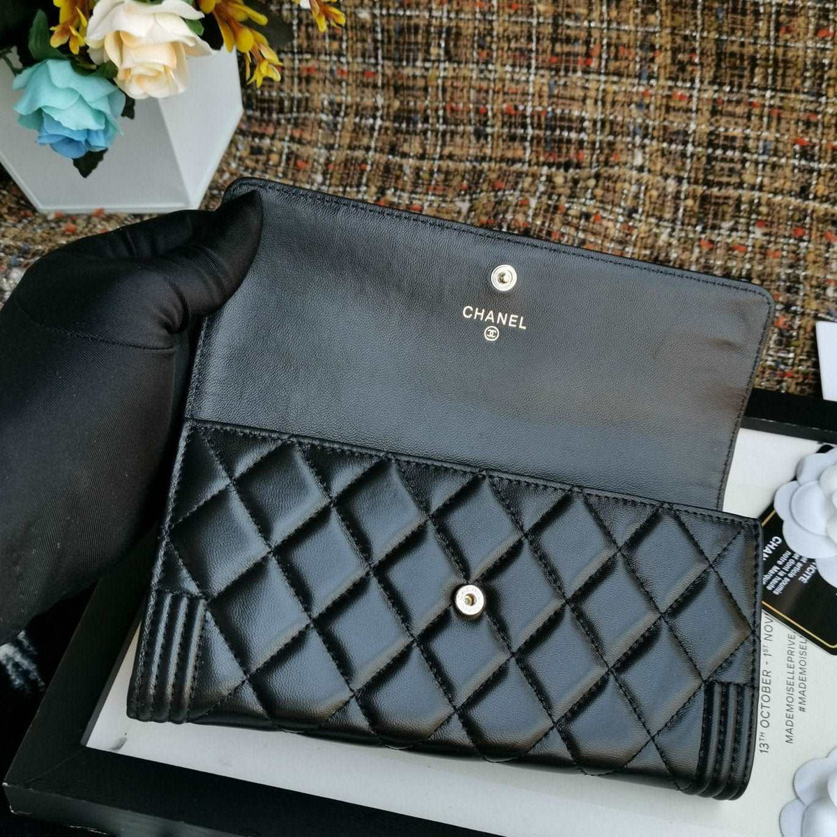 Chanel Boy Long Flap Wallet Lambskin - Black — view 6