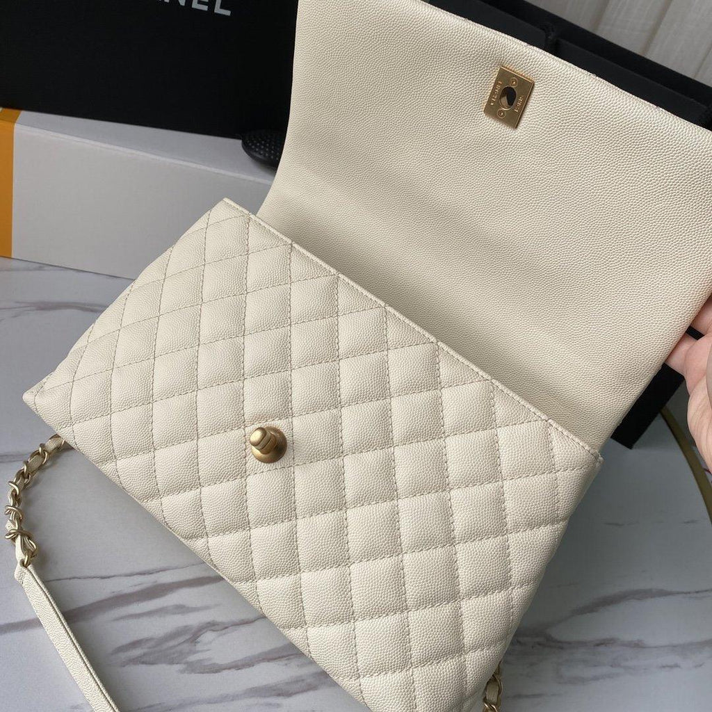 Flap Bag with Top Handle - White — view 7