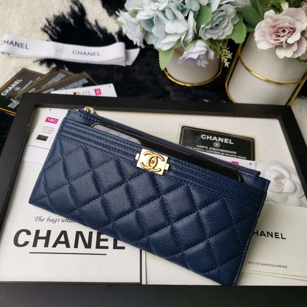 Chanel Caviar Quilted Classic Zip Boy Pouch - Navy — view 2