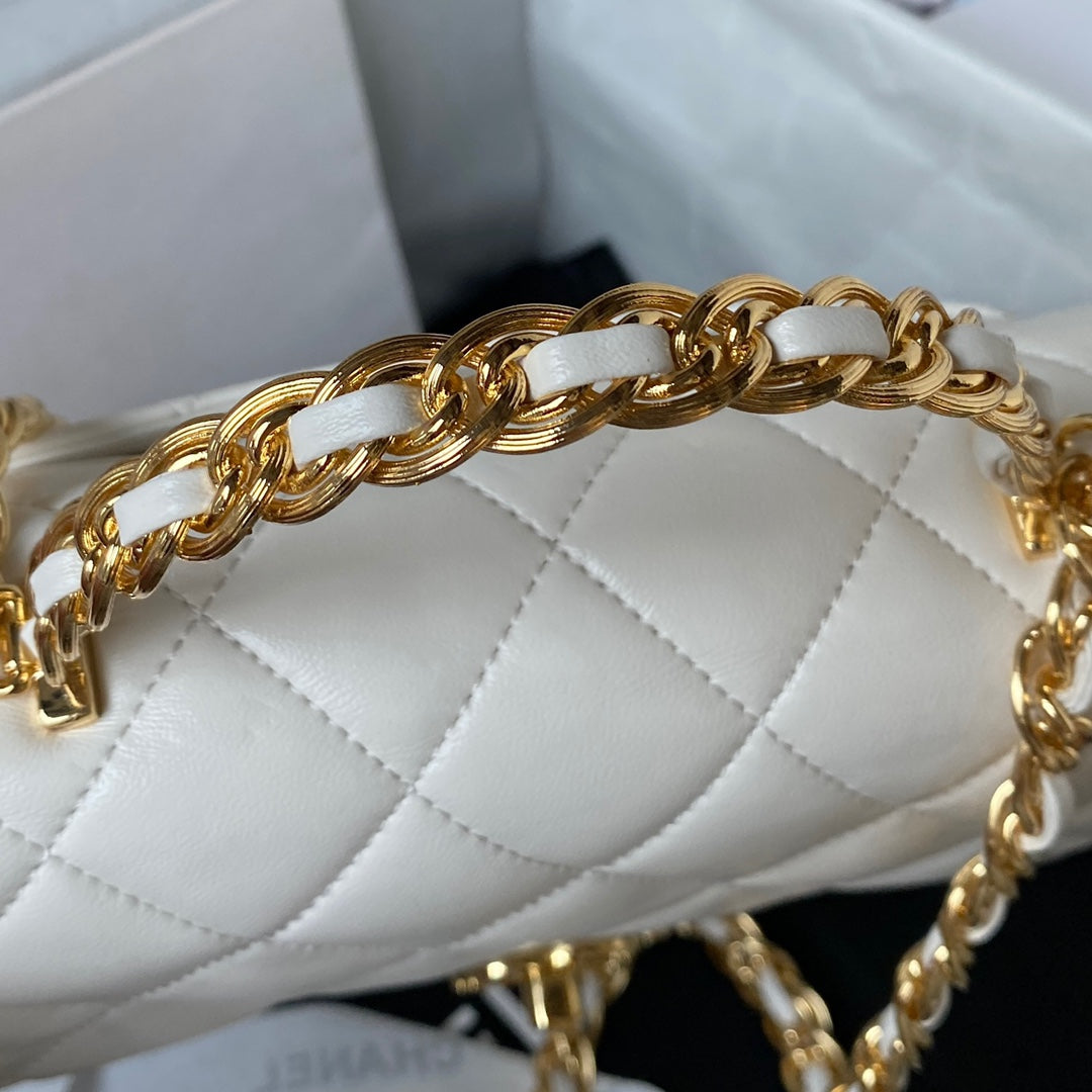 Chanel Flap Bag Gold Top Handle White — view 4
