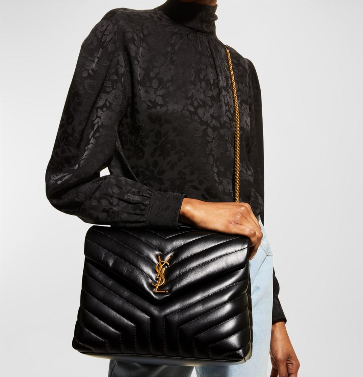 Saint Laurent Loulou Medium YSL Chain Shoulder Bag - Black — view 3
