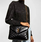YSL Medium 32 Loulou Bag Black in Gold — view 2