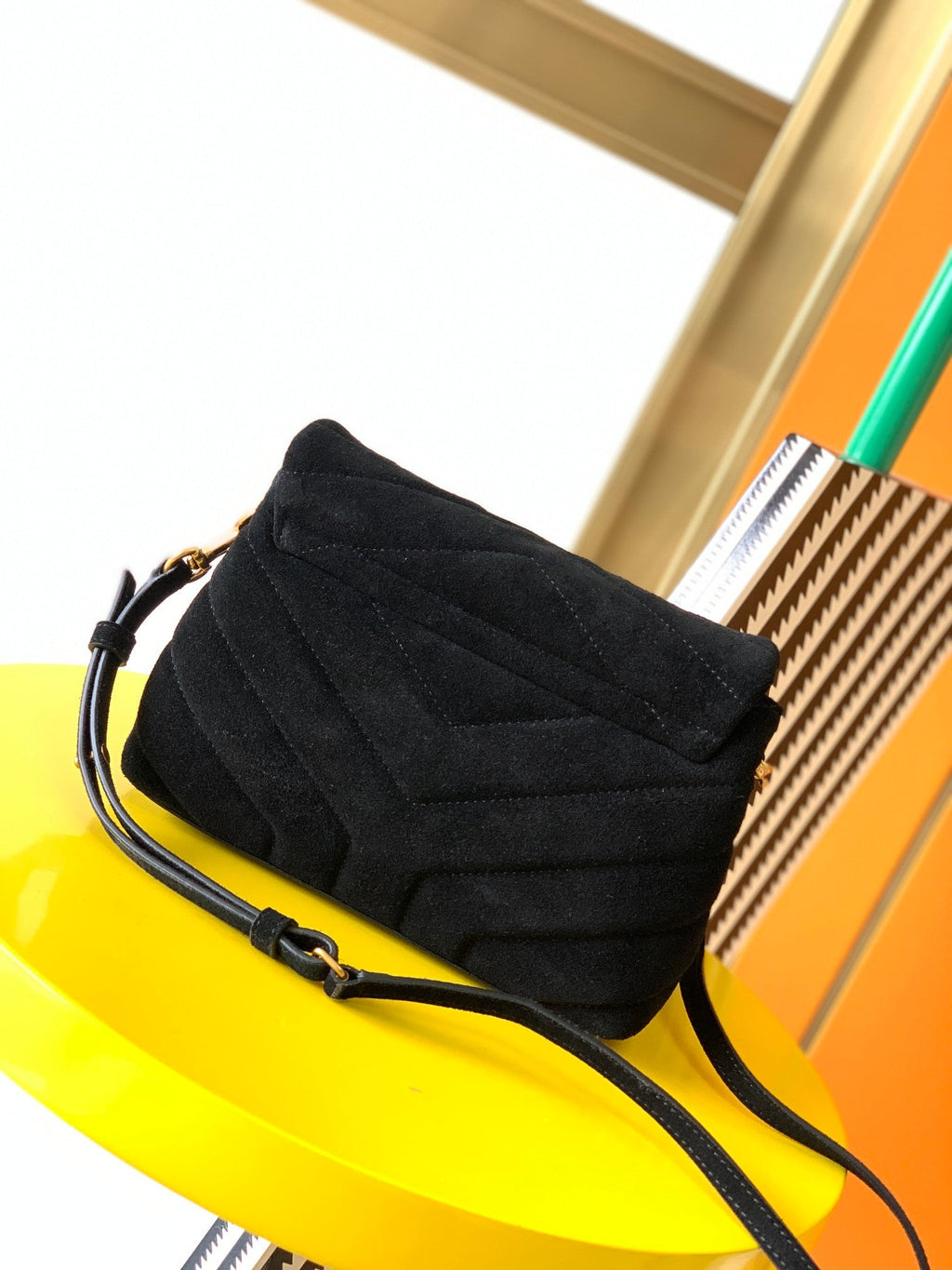 YSL Loulou 20 Black Velvet Shoulder Bag — view 2