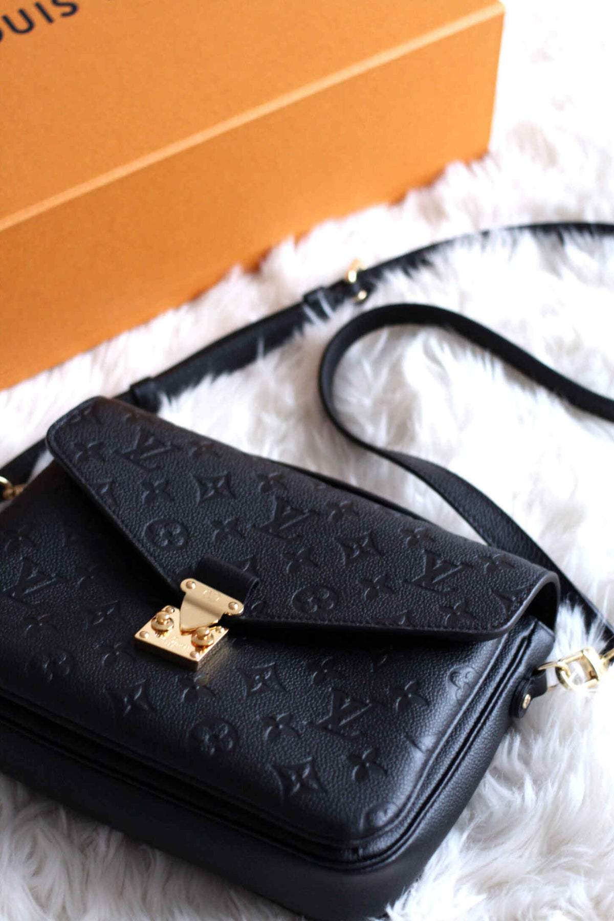LV Pochette Métis Monogram Empreinte Leather Handle Crossbody Bag with Navy Blue Leather Trim — view 5
