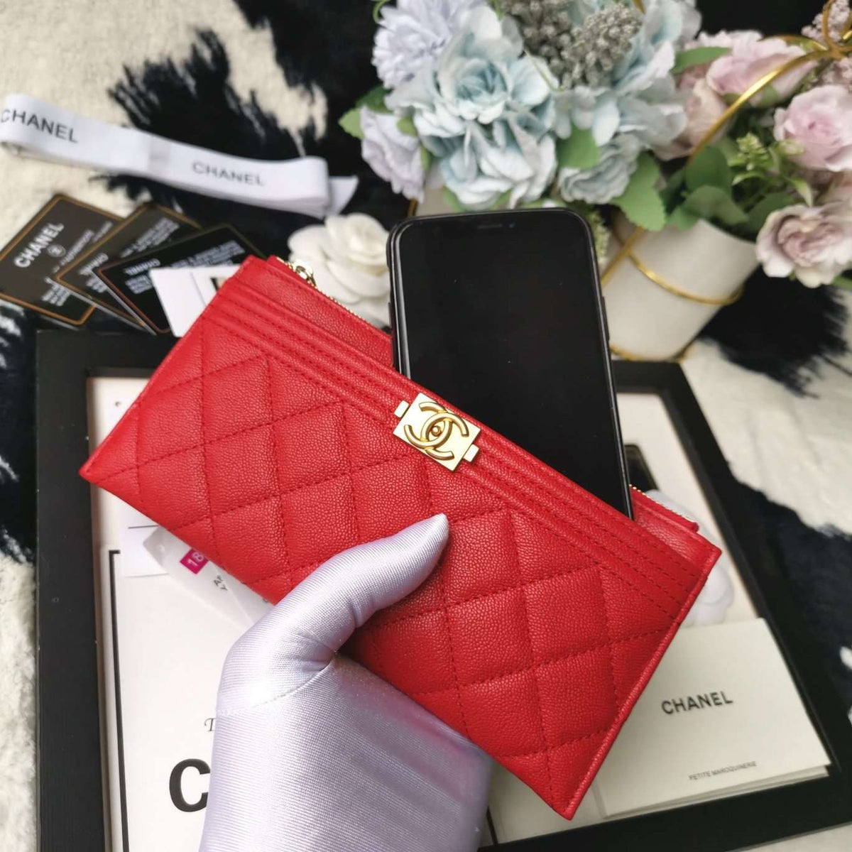 Chanel Caviar Quilted Zip Boy Pouch - Red — view 3