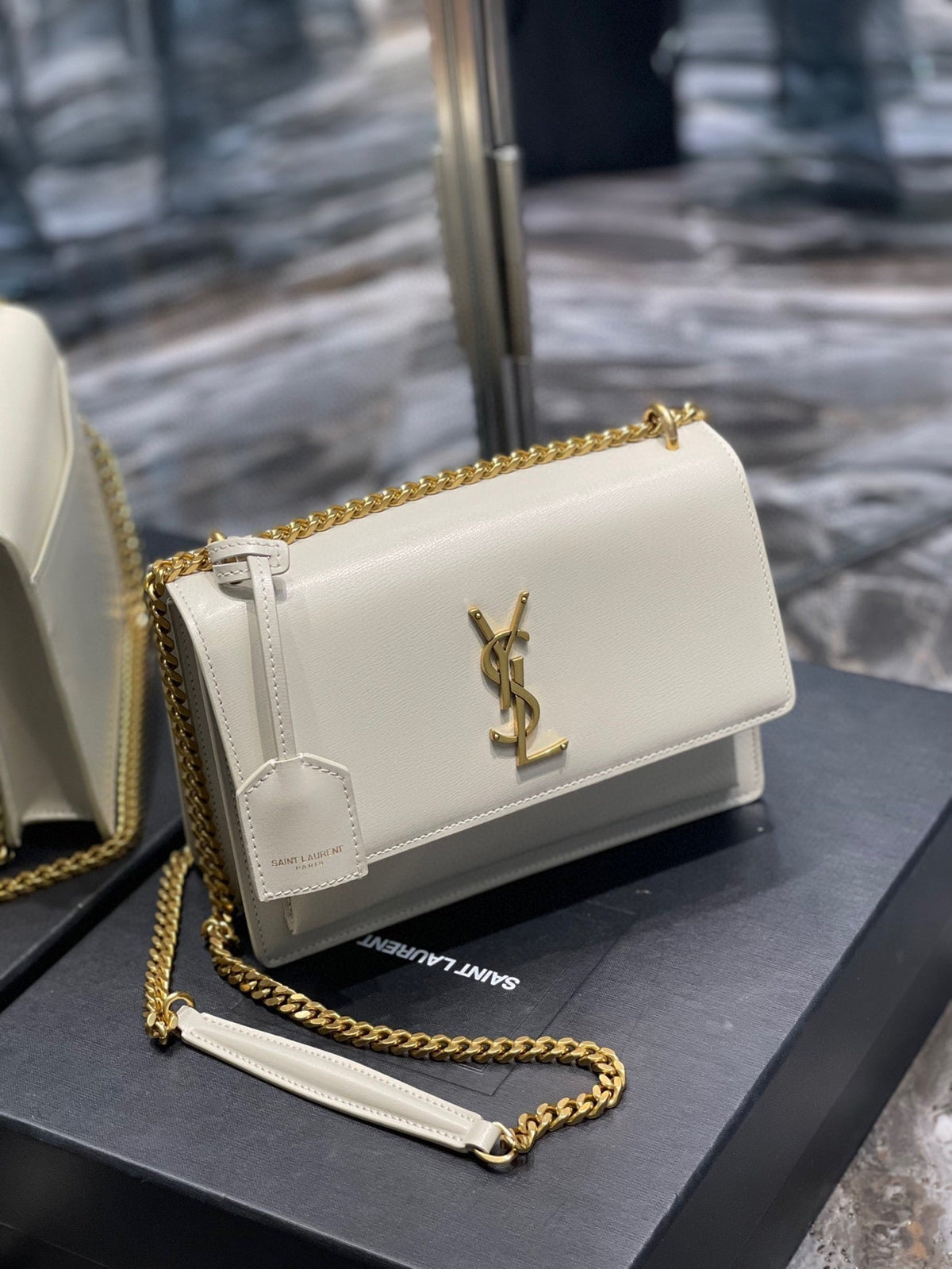 YSL Medium Sunset Bag 22 White Lambskin Gold Tone — view 6