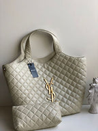 Saint Laurent Icare Extra Large Embellished Quilted Leather Tote Handbag - White — view 6