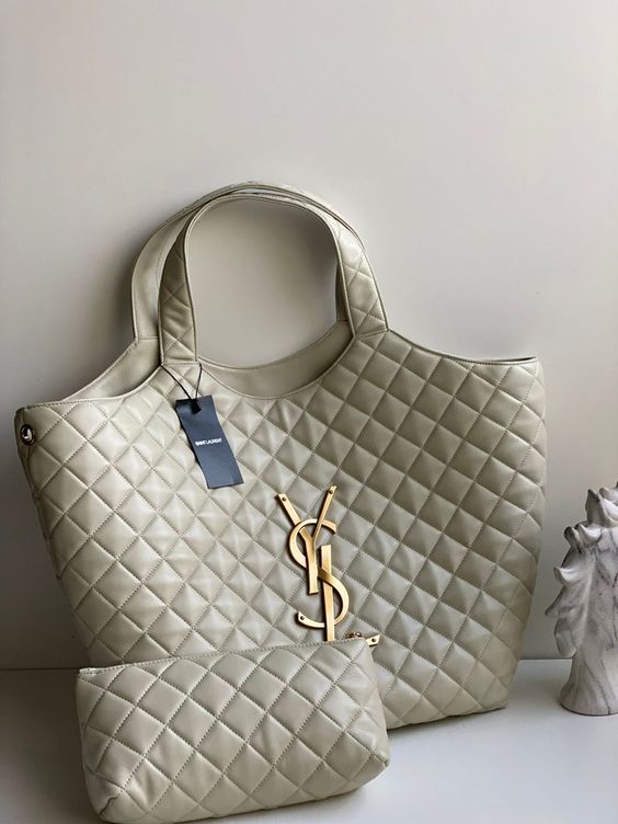 Saint Laurent Icare Extra Large Embellished Quilted Leather Tote Handbag - White — view 6