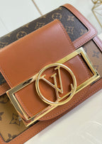 LV Dauphine MM Monogram Reverse Canvas Shoulder Crossbody Bag with Chain Strap and Leather Trim 25 cm - Brown — view 3