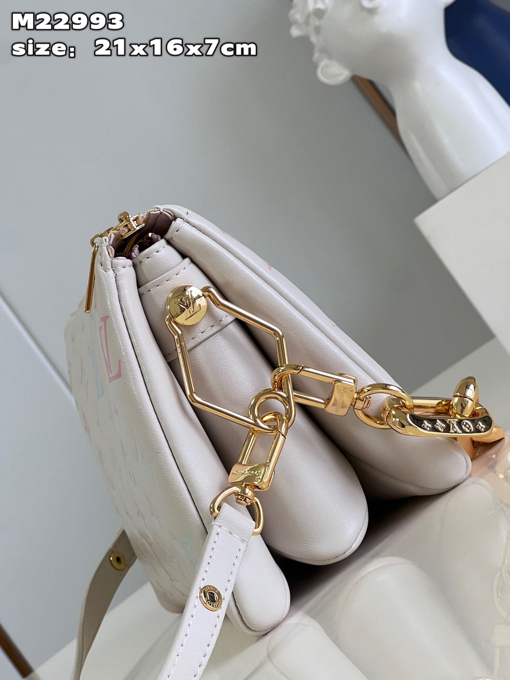 LV Coussin BB Monogram Canvas Shoulder Crossbody Bag with Chain Strap and Milkway Pastel Colors - White — view 4