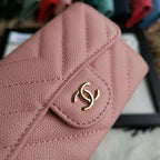 Chanel Caviar Chevron Quilted Compact Flap Wallet Pink - Matte Pink — view 4