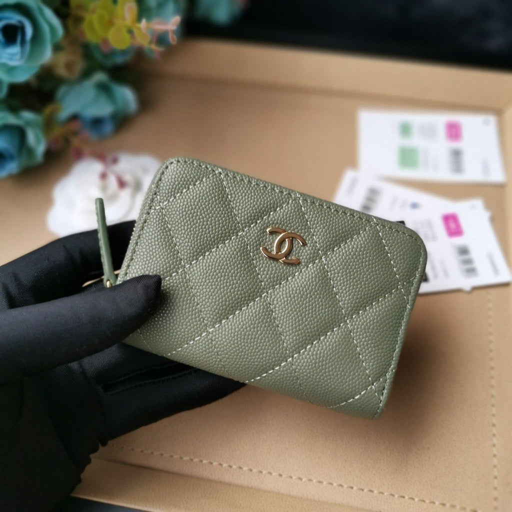 Chanel Quilted Caviar Leather Wallet with CC Logo and Zip Closure — view 1