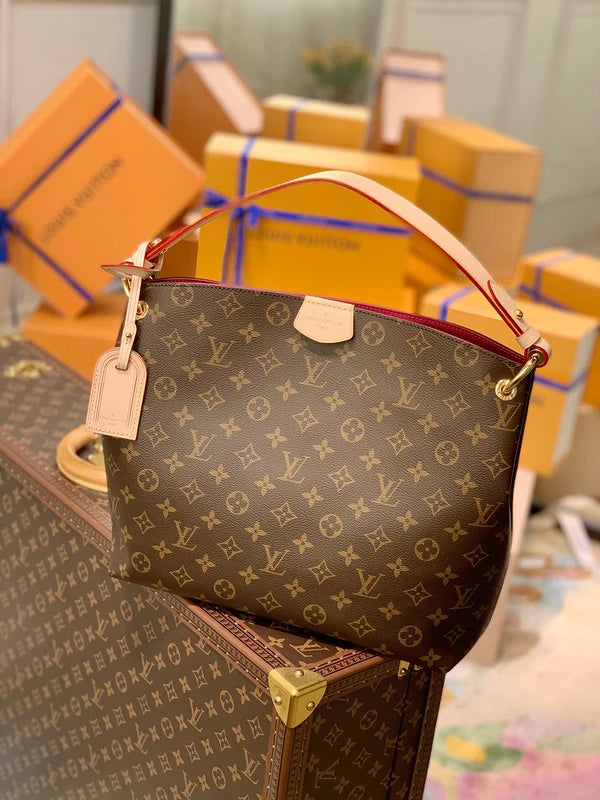LV Delightful PM Monogram Canvas Tote Shoulder Bag with Leather Trim and Magnetic Closure - Khaki — view 1