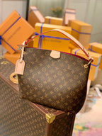 LV Delightful PM Monogram Canvas Tote Shoulder Bag with Leather Trim and Magnetic Closure - Khaki — view 1