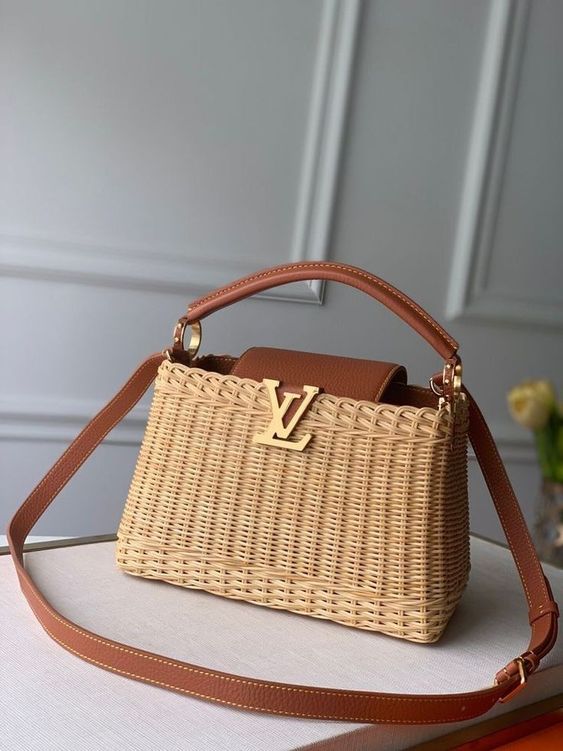 LV Capucines BB Rattan Woven Handle Shoulder Bag with Leather Trim — view 3