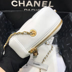 Chanel Runway White Lambskin Leather Diamond Cut Bag Gold Chain — view 4