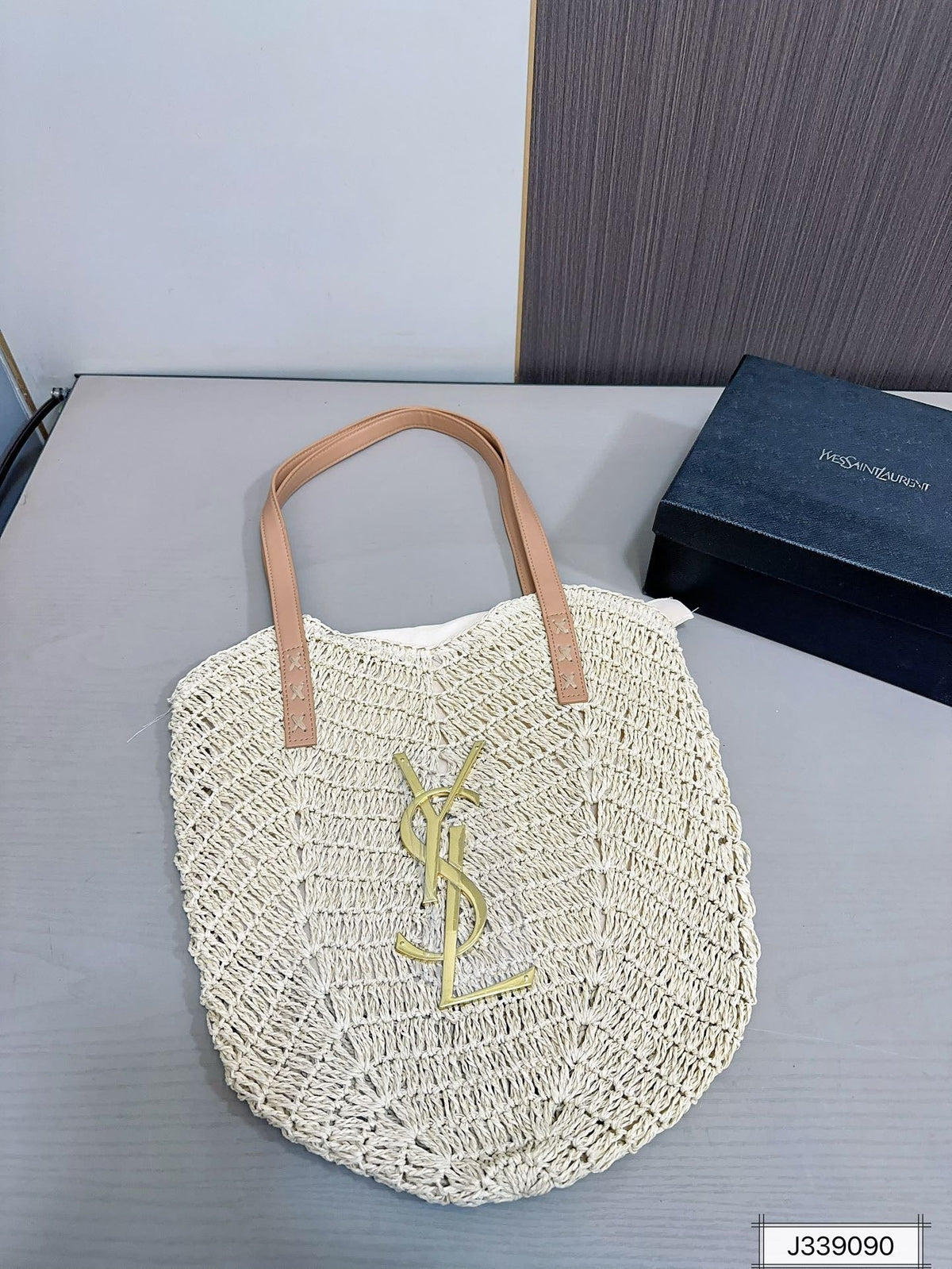 YSL Saint Laurent Vacation Casual Raffia Woven Tote Bag — view 13