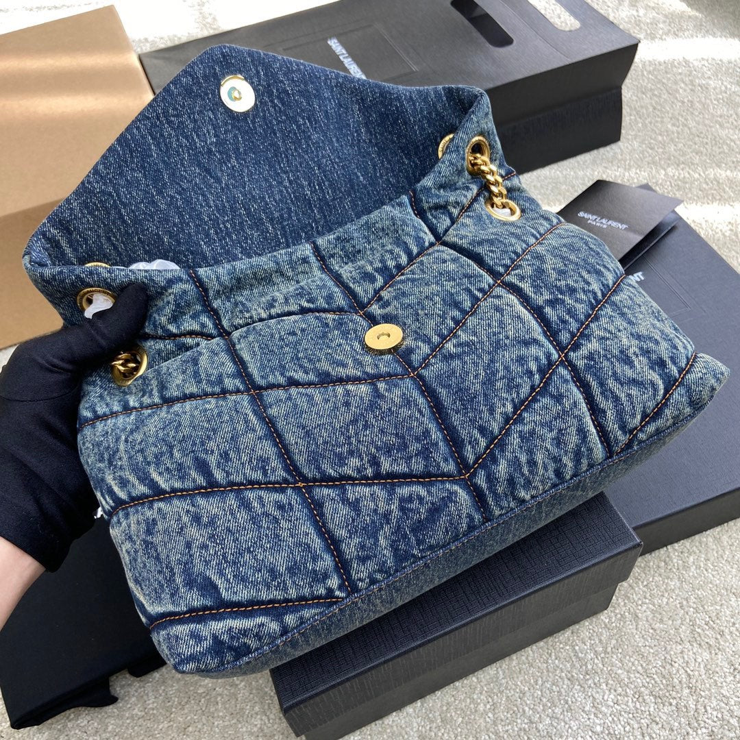 YSL Puffer Denim Bag - Blue — view 2