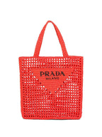 Prada Women's Natural Crochet Tote Bag-Orange — view 3