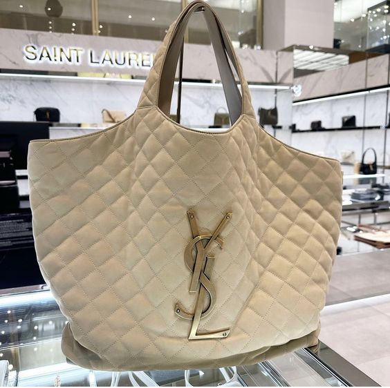 Saint Laurent Icare Extra Large Embellished Quilted Leather Tote Handbag - White — view 1