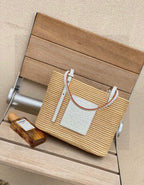 Loewe Small Square Basket Bag in Raffia and Calfskin Naturalwhite — view 2