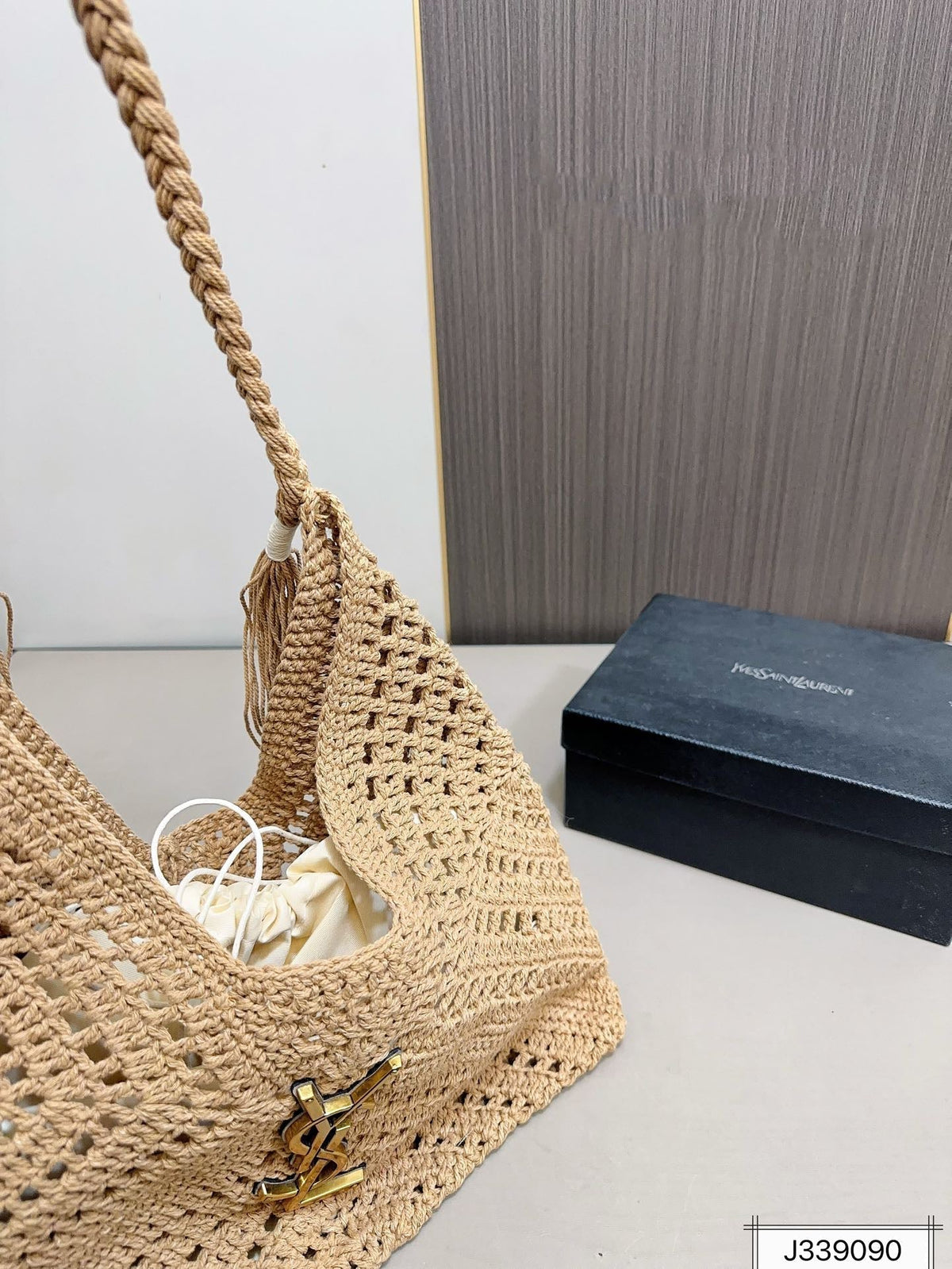 Saint Laurent YSL Raffia Tote Bag Beach Casual - Brown — view 8