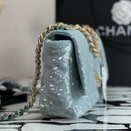Chanel Sequin Quilted Medium Flap Bag - Sky Blue — view 7