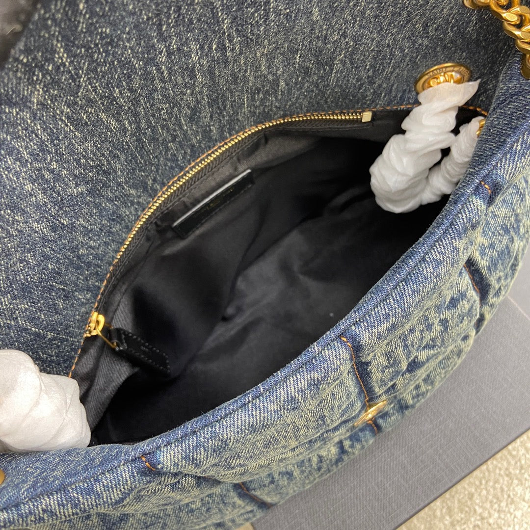 YSL Puffer Denim Bag - Blue — view 6