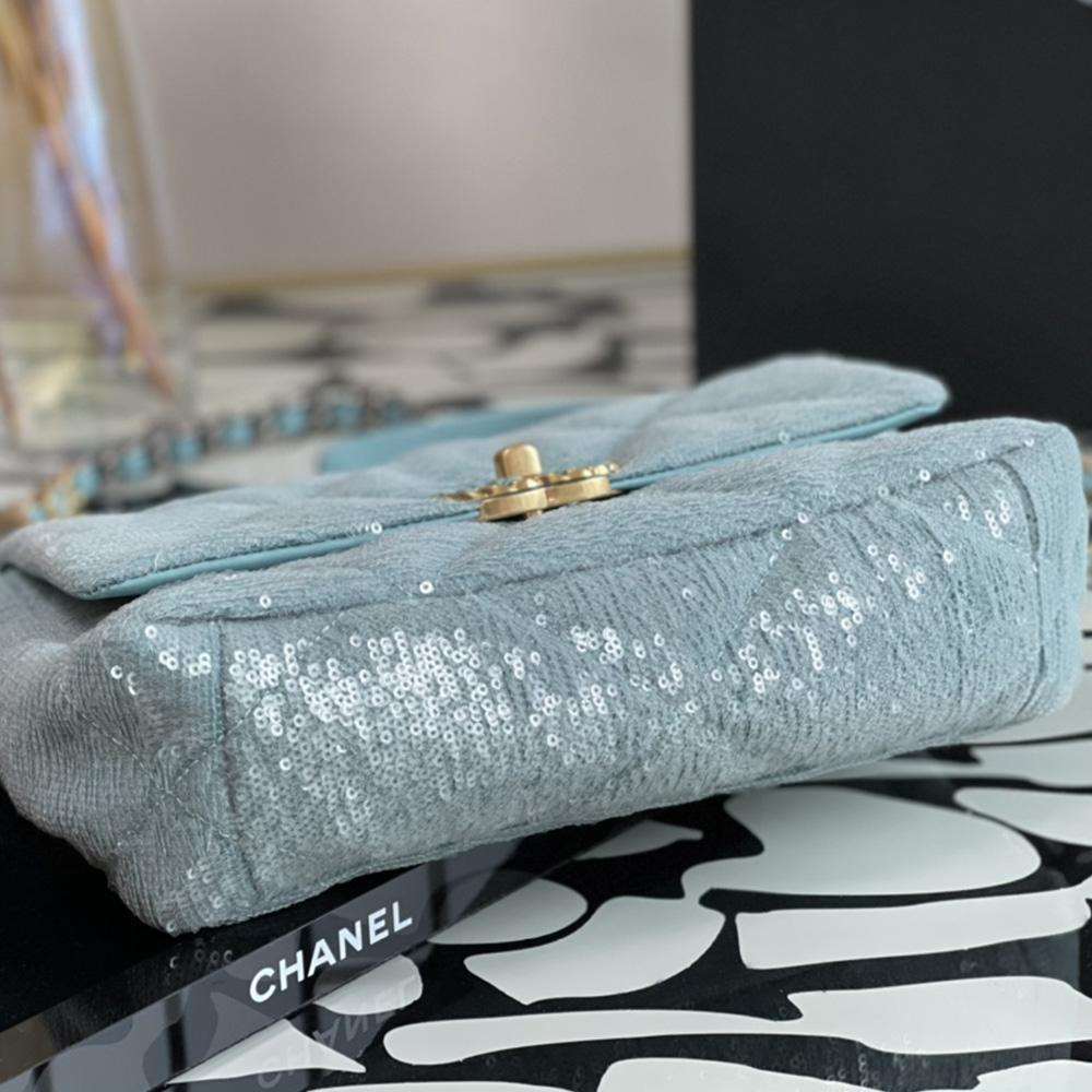 Chanel Sequin Quilted Medium Flap Bag - Sky Blue — view 8