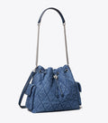 Tory Burch Charlie Quilted Denim Drawstring Shoulder Bag — view 1