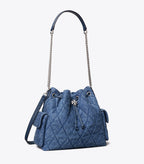 Tory Burch Charlie Quilted Denim Drawstring Shoulder Bag — view 1