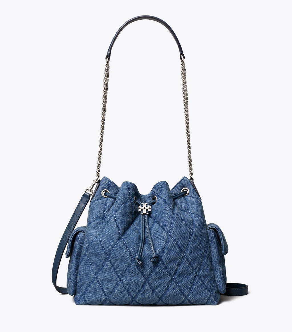 Tory Burch Charlie Quilted Denim Drawstring Shoulder Bag — view 2