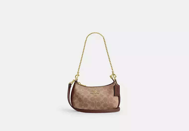 Teri Mini Crossbody Bag in Signature Canvas - Tan/Brown — view 1