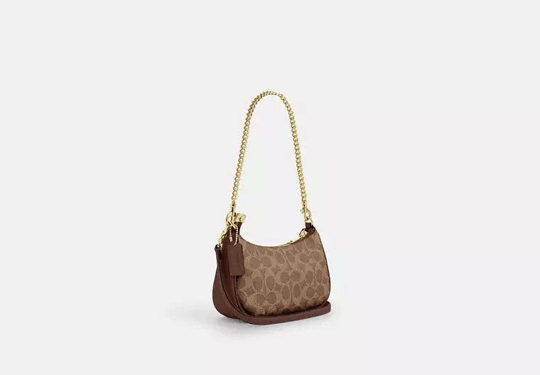 Teri Mini Crossbody Bag in Signature Canvas - Tan/Brown — view 3