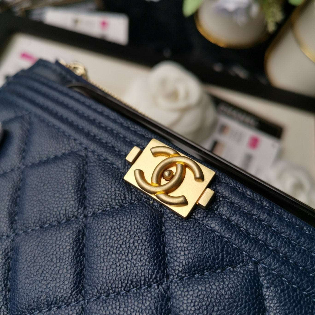Chanel Caviar Quilted Classic Zip Boy Pouch - Navy — view 8