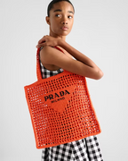 Prada Women's Natural Crochet Tote Bag-Orange — view 4